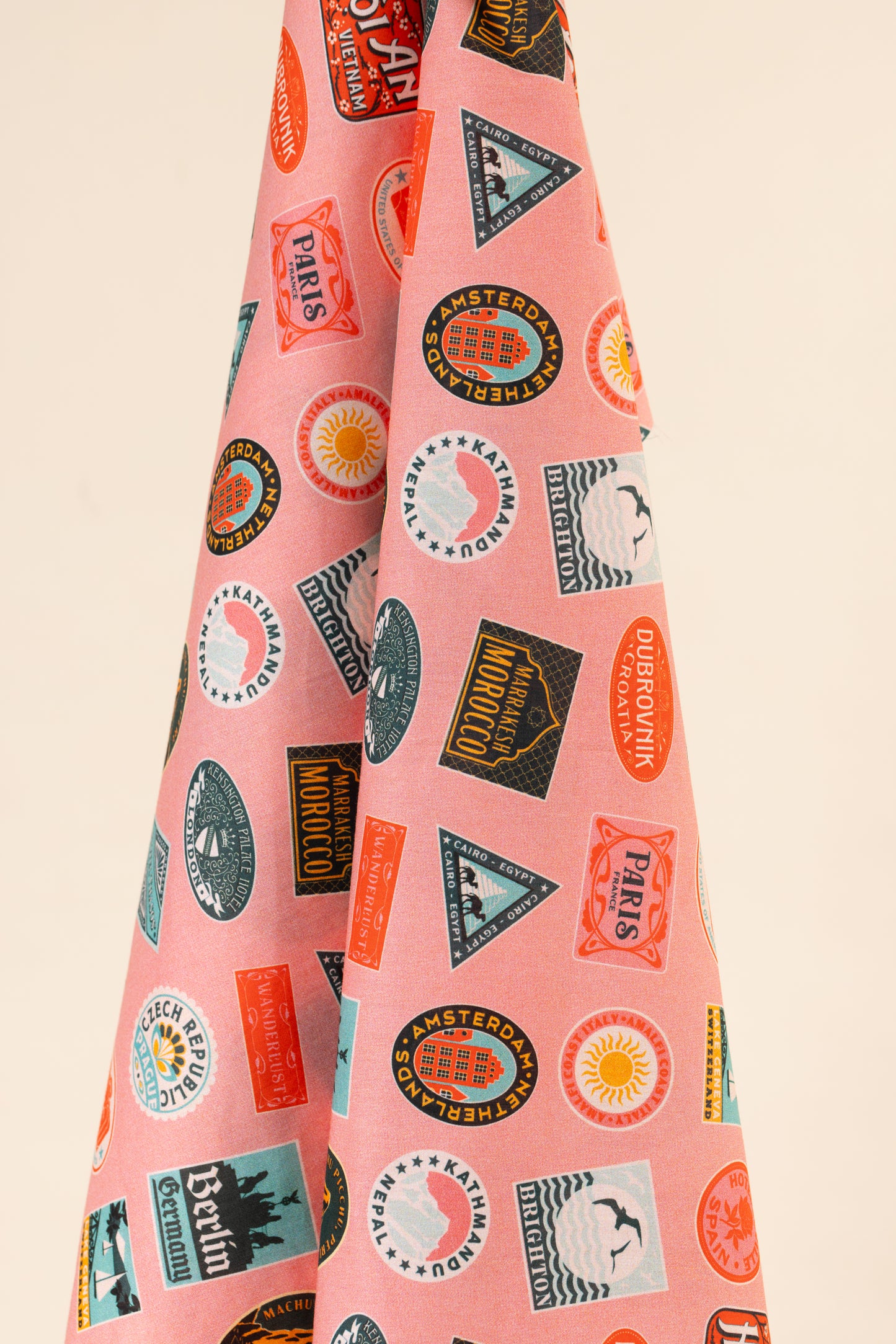 Betty Woodhouse luggage stamps remnant - 88cm x 147cm